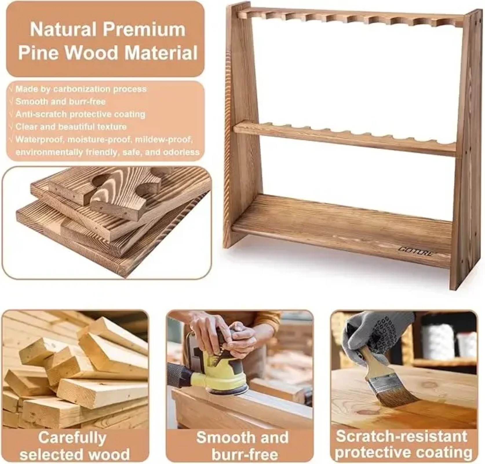 Goture Carbonized Pine Wood Fi - Fishing Rod Rack ulasan dan harga