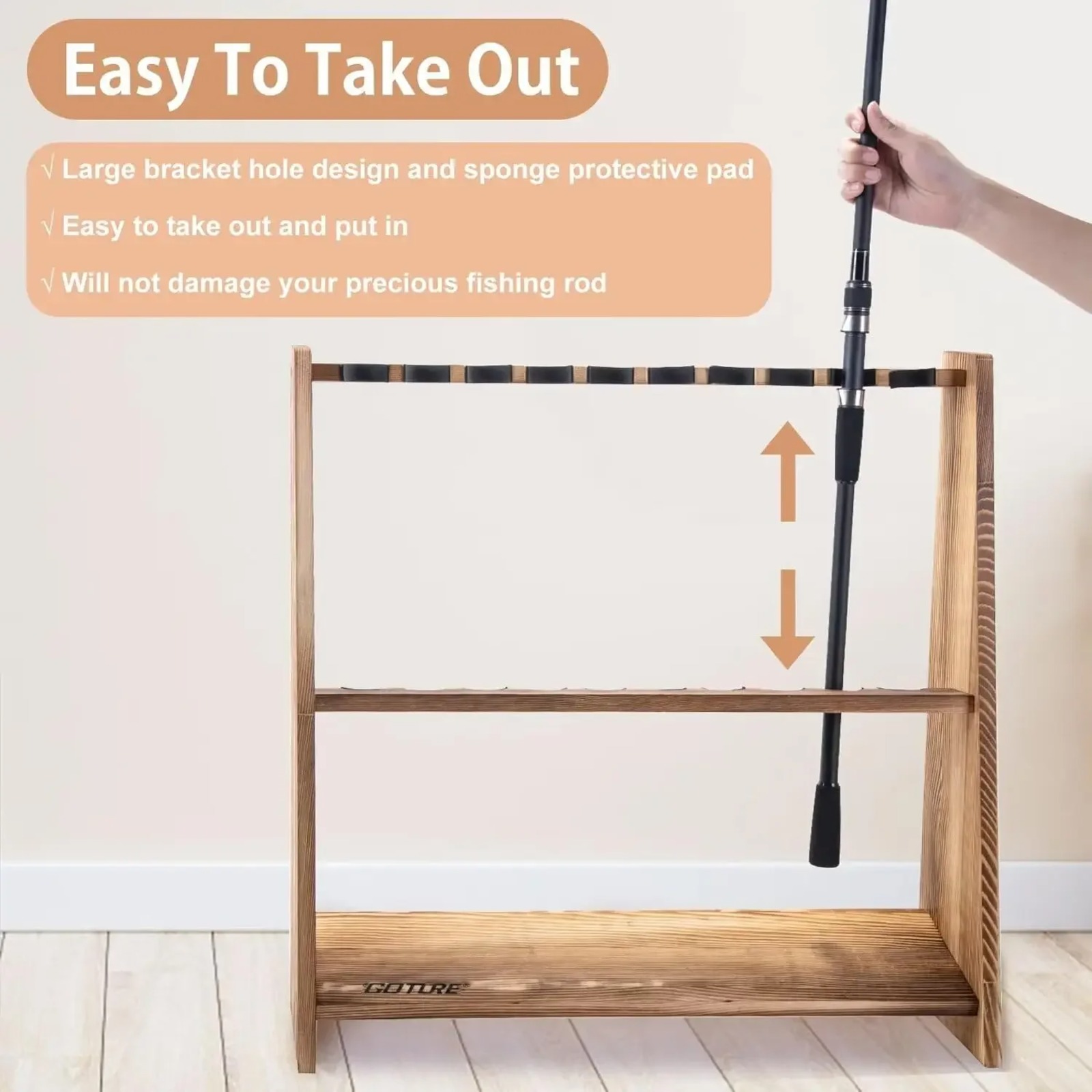 Goture Carbonized Pine Wood Fi - Fishing Rod Rack ulasan dan harga